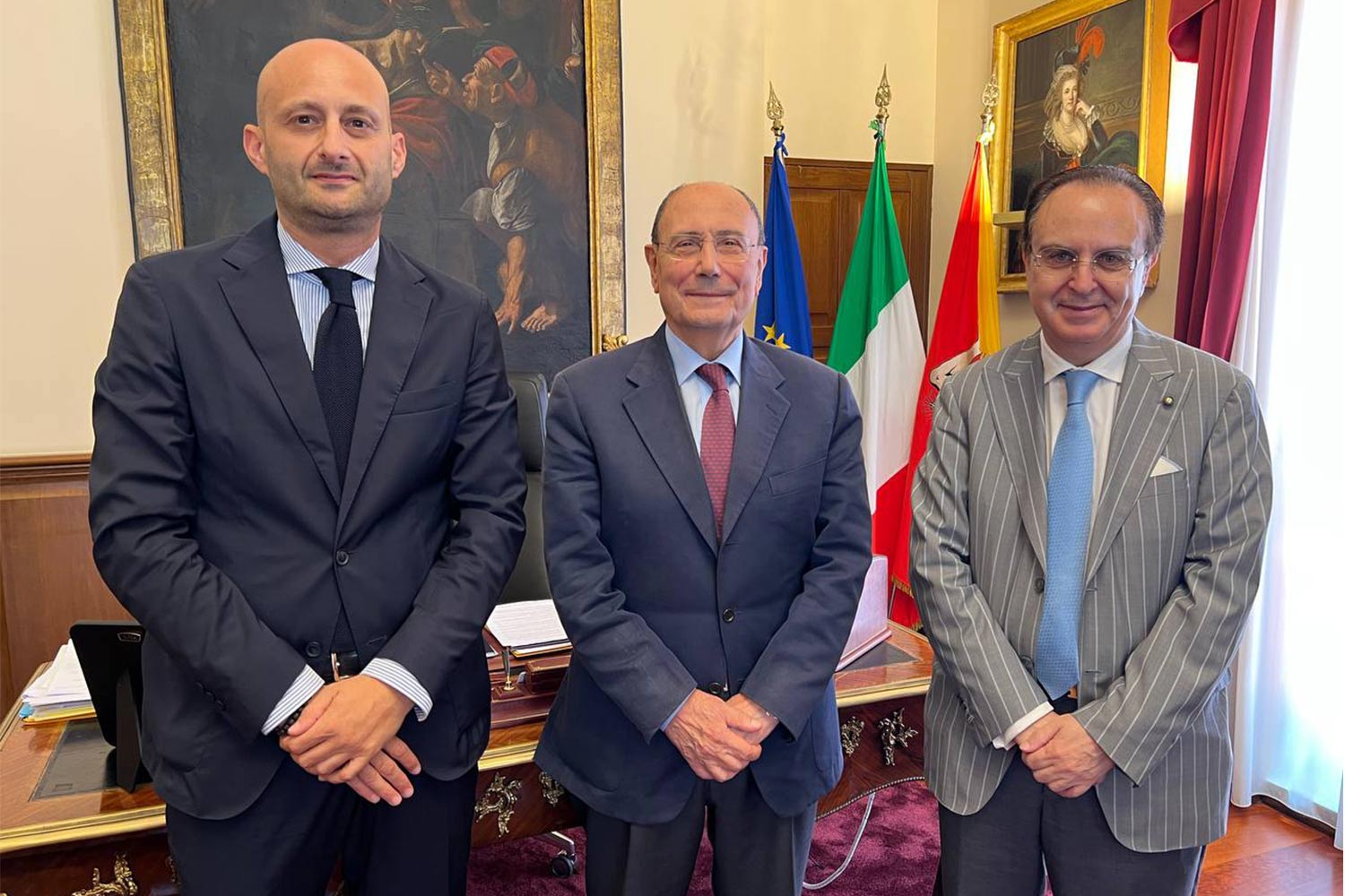 Da sinistra Gianpiero Strisciuglio, Renato Schifani, Dario Lo Bosco